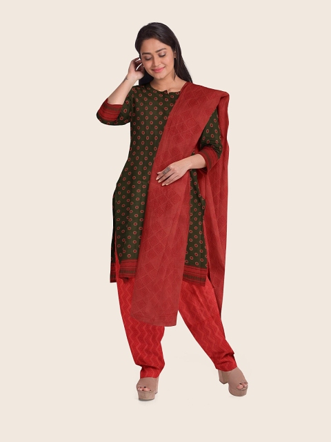 

Pothys Green & Maroon Printed Unstitched Dress Material