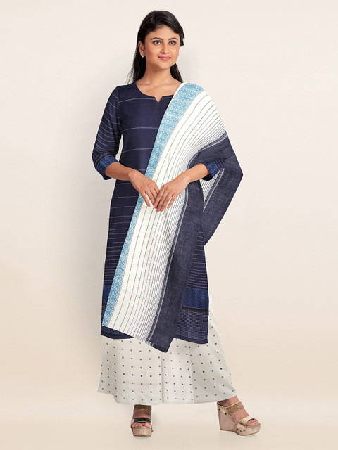 

Pothys Blue & White Printed Unstitched Dress Material
