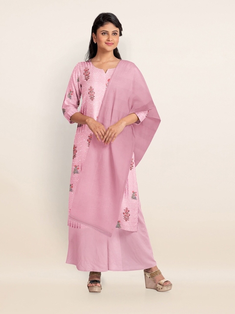 

Pothys Pink & Green Printed Unstitched Dress Material