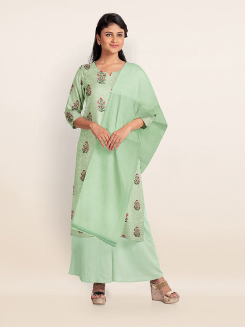 

Pothys Green Printed Unstitched Dress Material