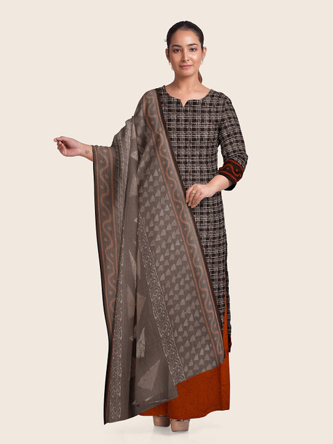 

Pothys Women Brown & Orange Printed Unstitched Dress Material