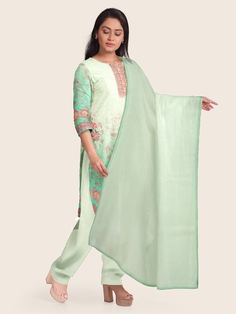 

Pothys Green & Pink Printed Unstitched Dress Material