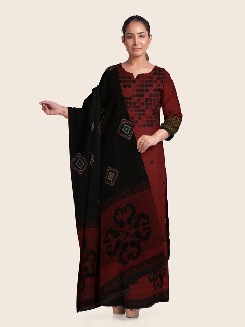 

Pothys Red & Black Printed Unstitched Dress Material