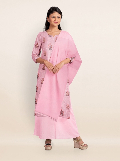 

Pothys Pink Printed Unstitched Dress Material