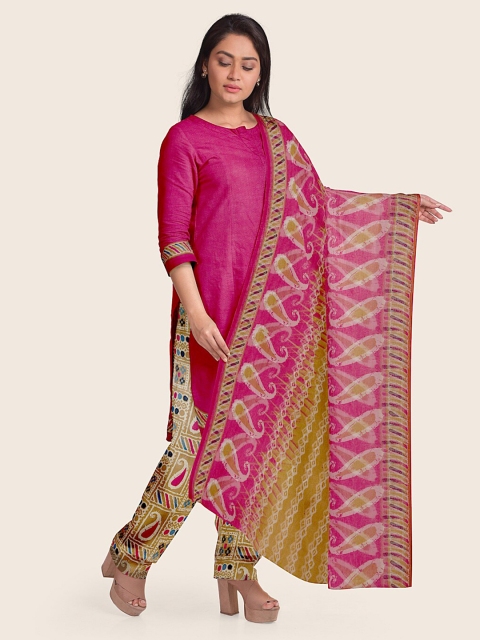 

Pothys Pink & Beige Unstitched Dress Material