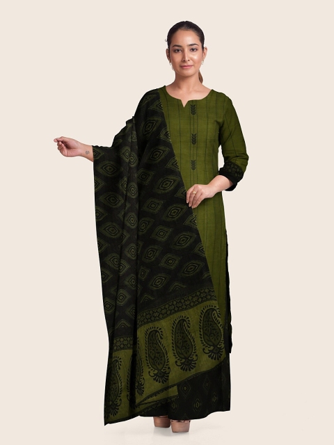 

Pothys Green & Black Printed Unstitched Dress Material