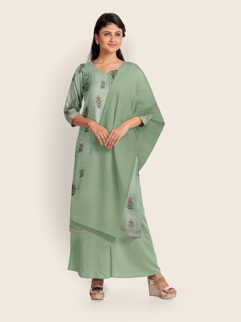 

Pothys Green & Magenta Printed Unstitched Dress Material