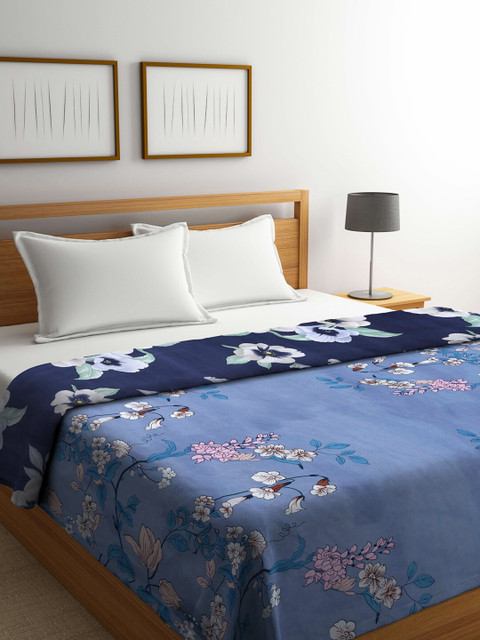 

KLOTTHE Blue & White Floral Mild Winter 350 GSM Double Bed Comforter
