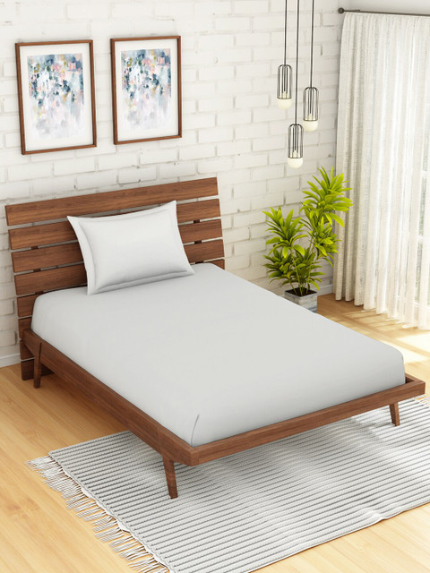 

WELHOME White 104 TC Single Bedsheet with 1 Pillow Covers