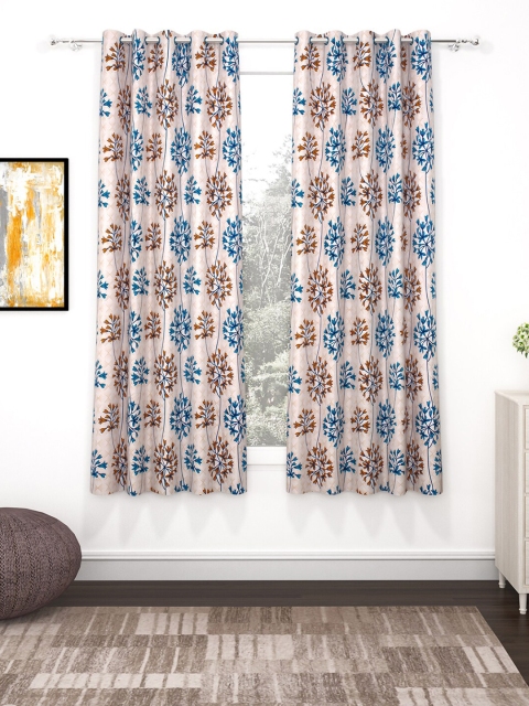

Bedspun Blue & Beige Set of 2 Floral Window Curtain