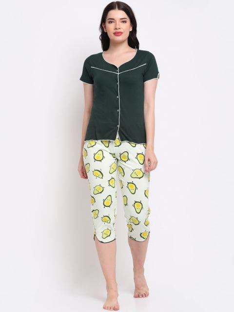 

Slumber Jill Women Green & White Printed Night suit