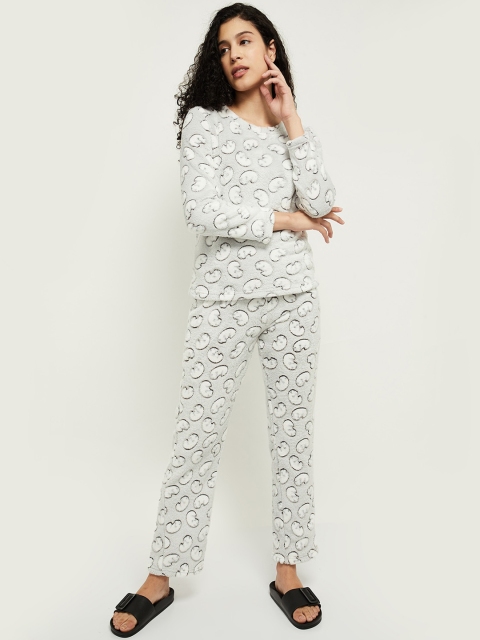 

max Women Grey & White Printed Night suit