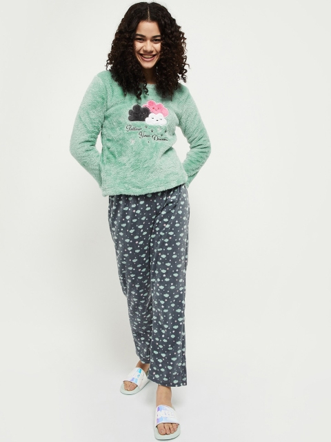 

max Women Teal & Grey Printed Night suit
