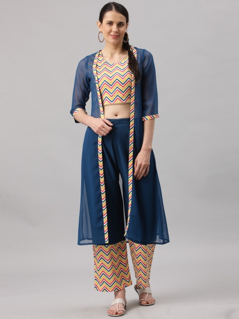 

ALC Creations Women Teal Printed High Slit Kurta with Palazzos & With Dupatta