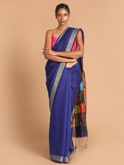 

Indethnic Blue & Red Floral Zari Jamdani Saree