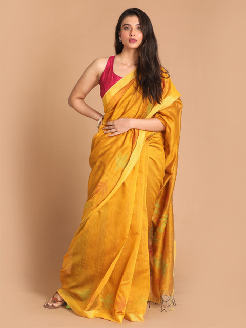 

Indethnic Yellow & Orange Woven Design Jamdani Saree