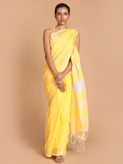 

Indethnic Women Yellow Woven Design Pure Cotton Jamdani Saree