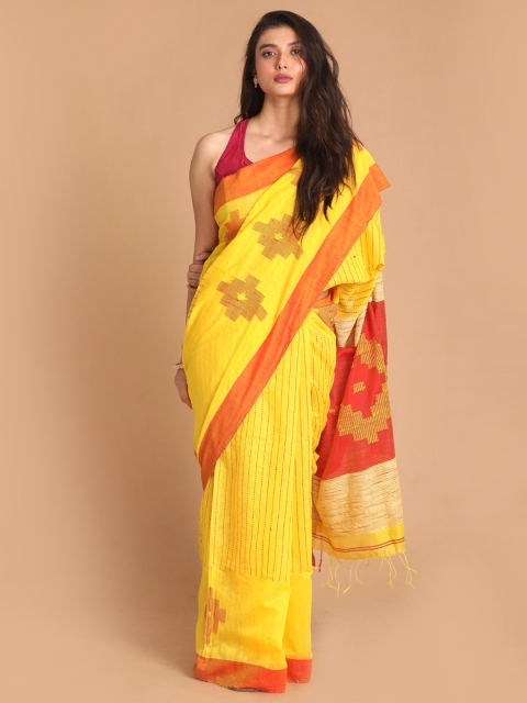 

Indethnic Yellow & Red Woven Design Jamdani Saree