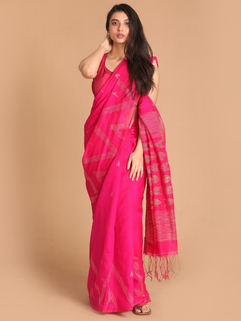 

Indethnic Pink & Grey Woven Design Jamdani Saree