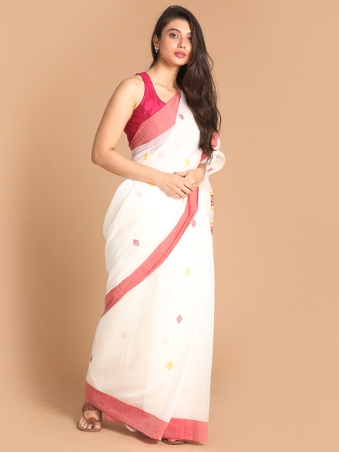 

Indethnic White & Red Woven Design Jamdani Saree