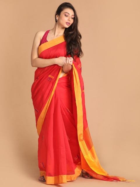 

Indethnic Women Red Woven Design Saree