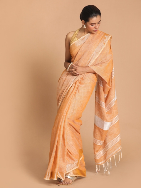 

Indethnic Beige & White Zari Pure Cotton Jamdani Saree