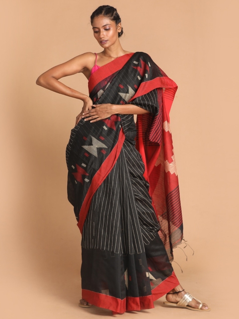 

Indethnic Black & Red Woven Design Jamdani Saree