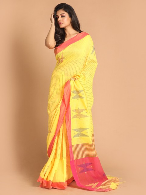 

Indethnic Yellow Woven Design Jamdani Saree