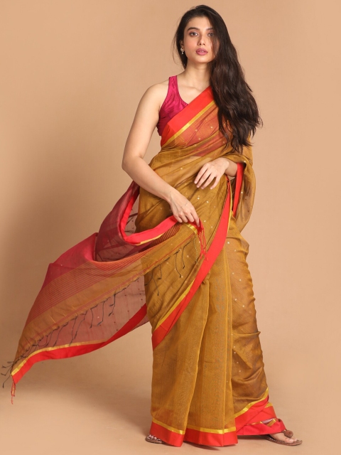 

Indethnic Mustard & Orange Woven Design Jamdani Saree