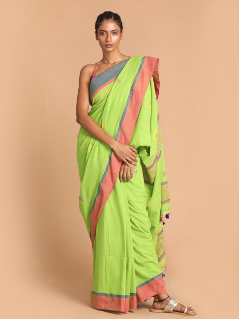 

Indethnic Green & Blue Pure Cotton Jamdani Saree