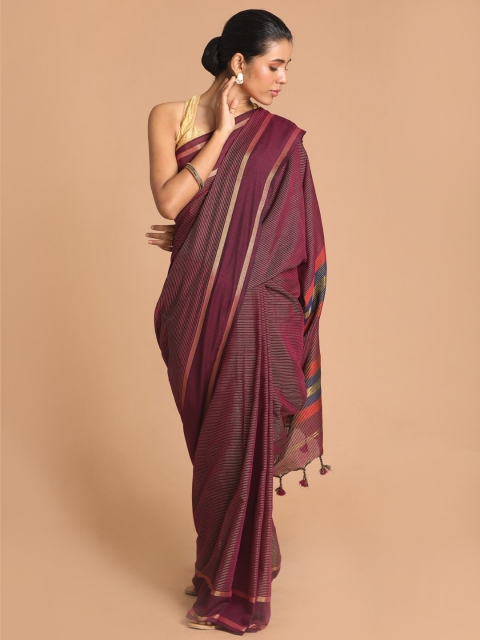 

Indethnic Women Maroon Solid Saree