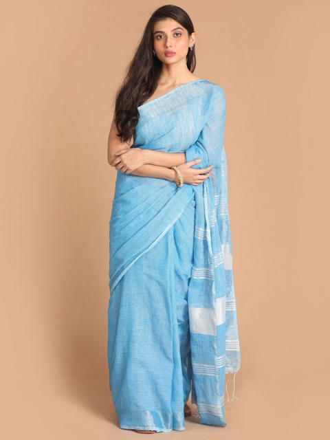 

Indethnic Blue & White Pure Cotton Jamdani Saree