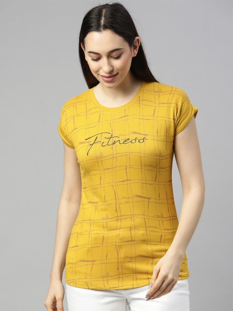 

GOLDSTROMS Women Mustard Yellow Printed Extended Sleeves T-shirt