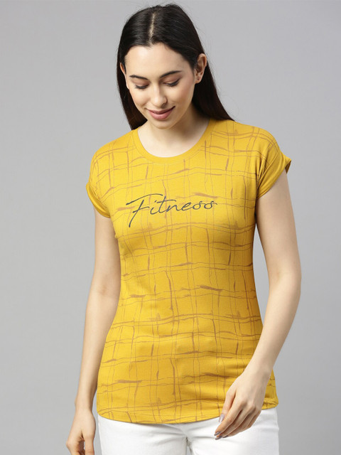 

GOLDSTROMS Women Mustard Yellow Checked Extended Sleeves T-shirt