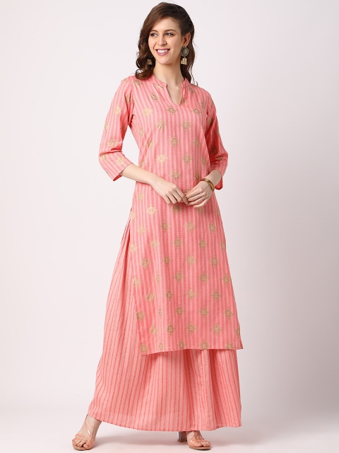 

THE NKS PLUS Women Peach-Coloured Ethnic Motifs Printed Pure Cotton Kurta with Skirt