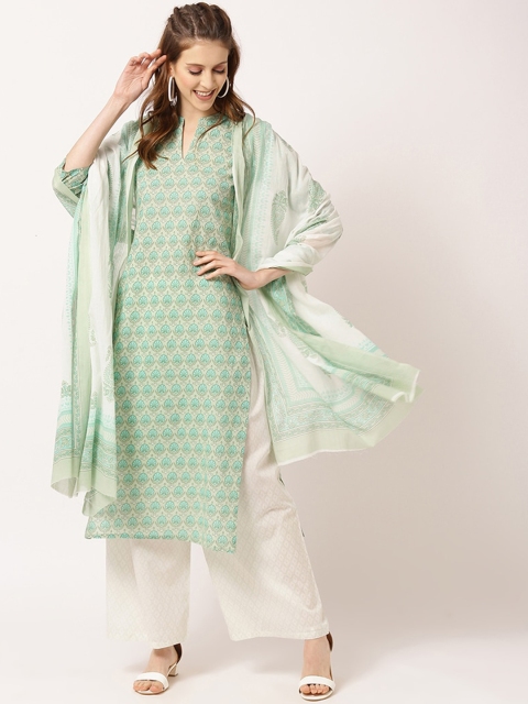 

THE NKS PLUS Women Green Ethnic Motifs Printed Pure Cotton Kurta with Palazzos & Dupatta