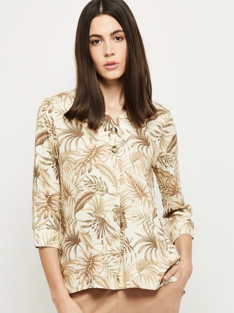 

max Cream-Coloured & Green Tropical Print Top