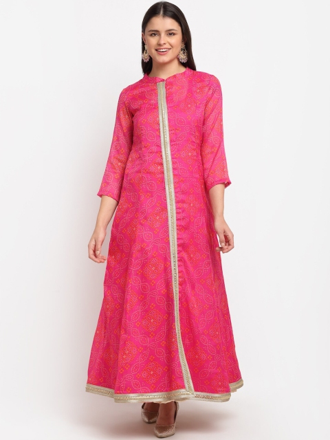 

anokherang Women Pink Ethnic Motifs Printed Floral Handloom Kurta