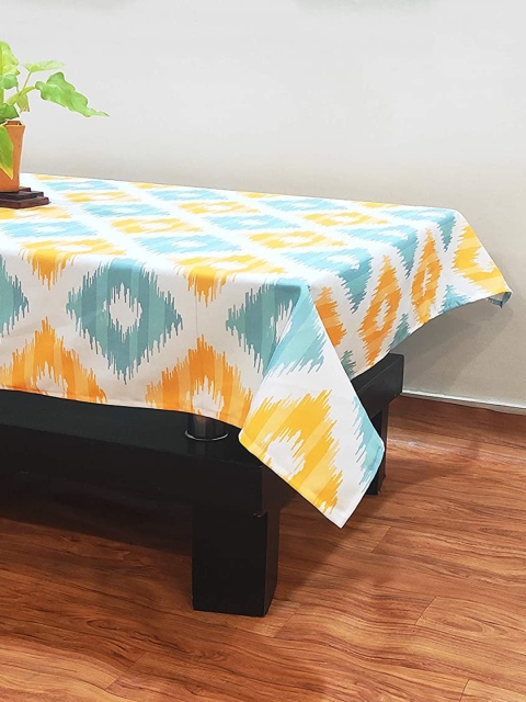 

STITCHNEST Yellow & Blue Printed Cotton 4-Seater Table Cover