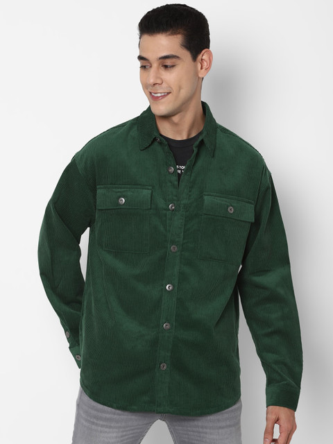 

FOREVER 21 Men Green Pure Cotton Tailored Jacket