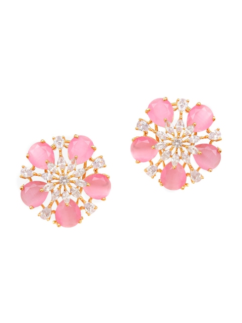

Adwitiya Collection Gold-Plated & Pink Floral Studs Earrings