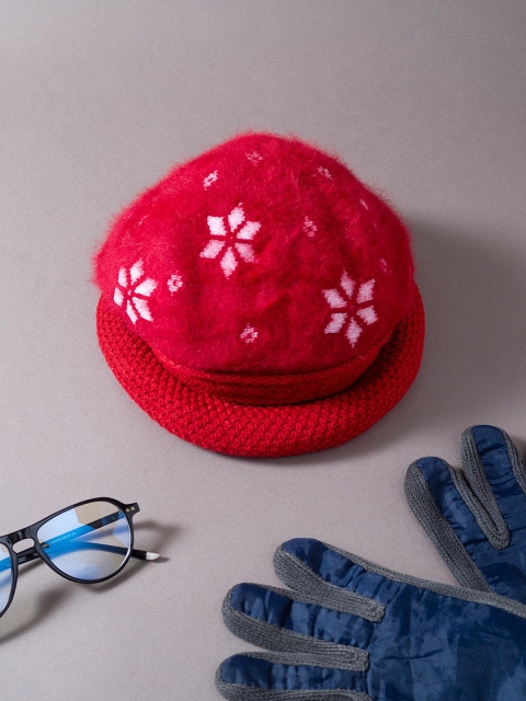 

Golden Peacock Women Red Printed Wool Visor Cap