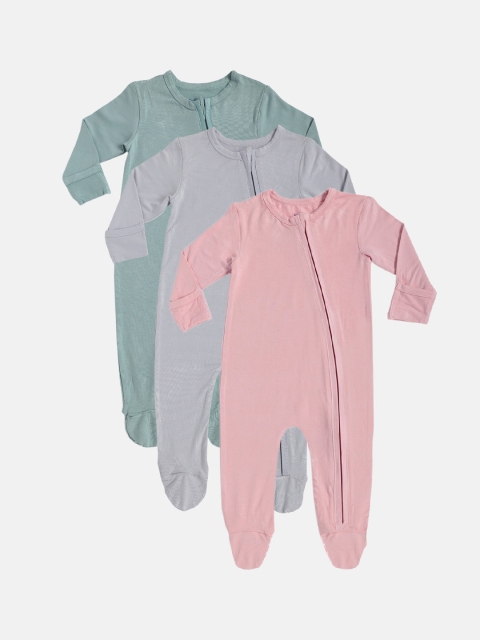 

Softsens Kids Unisex Pack Of 3 Multicoloured Bamboo Zipper Bodysuits, Multi