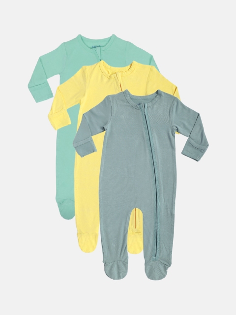 

Softsens Infants Pack of 3 Solid Zipper Rompers, Yellow