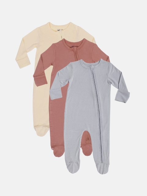

Softsens Kids Pack of 3 Bamboo Zipper Sleepsuits, Brown