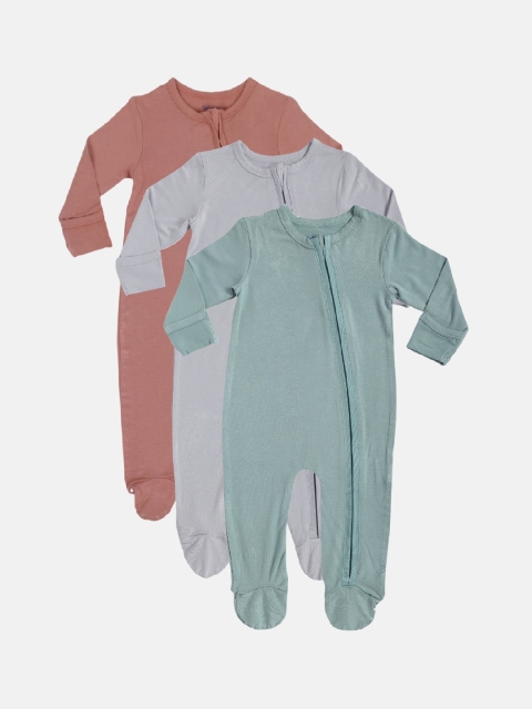

Softsens Kids Unisex Pack Of 3 Multicoloured Bamboo Zipper Bodysuits, Multi