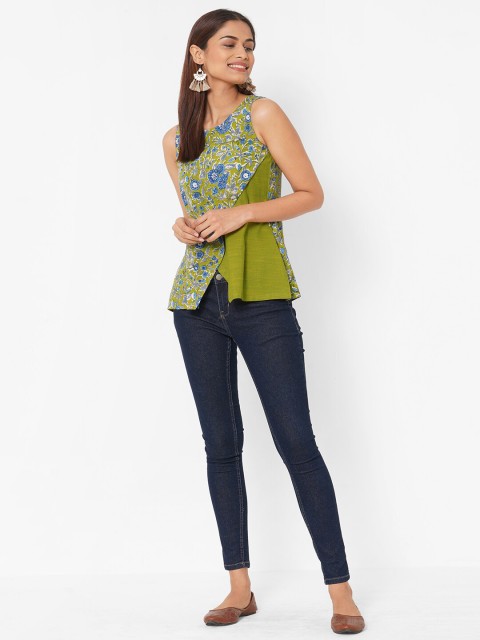 

KAMI KUBI Green Floral Print Peplum Top