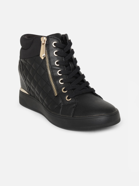 

ALDO Women Black Mid-Top Textured Flat Boots