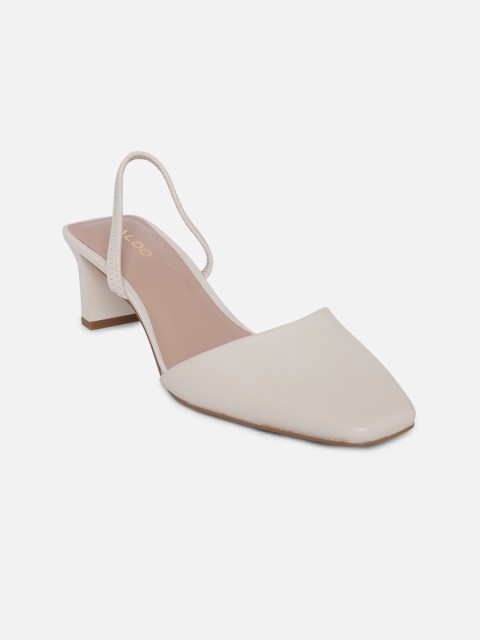 

ALDO White Leather Block Mules