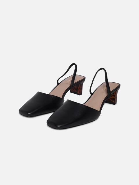 

ALDO Black Leather Block Mules